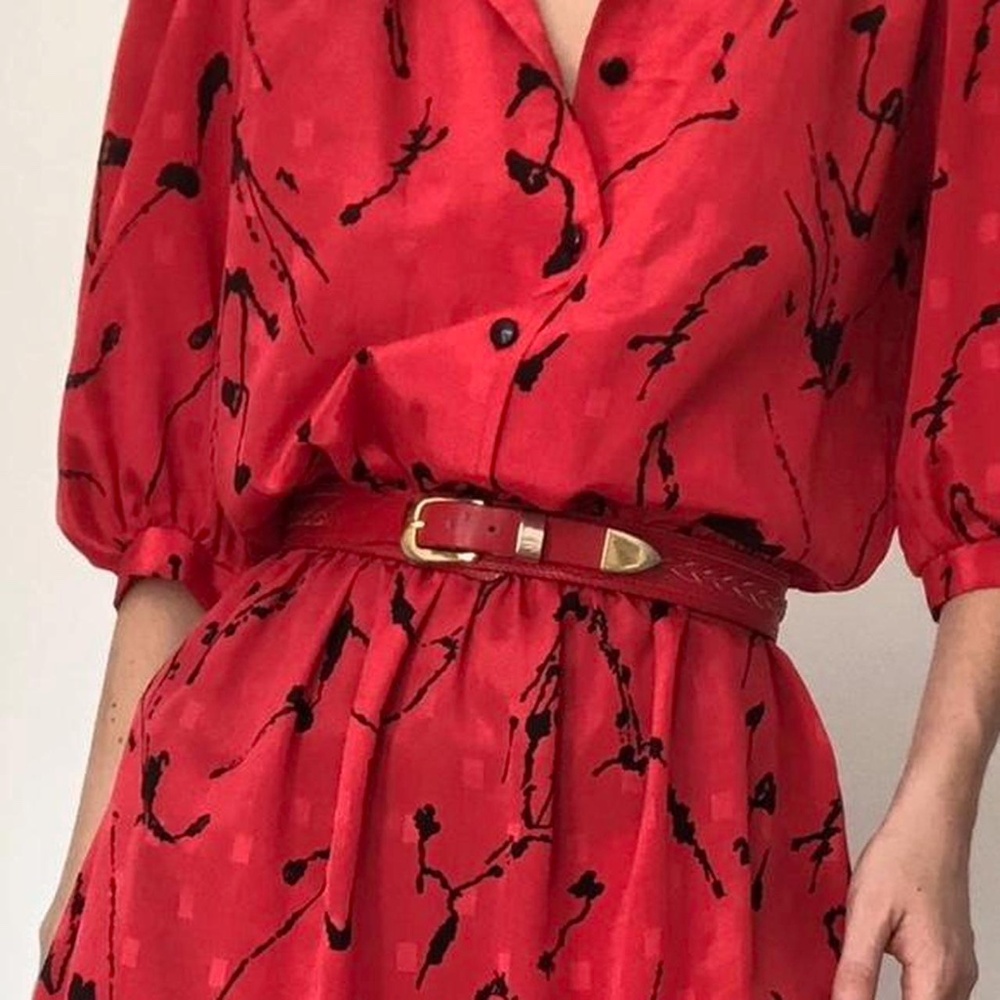 Vintage red leather waist belt